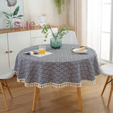 Popxstar  Cotton Linen Nordic Round Tablecloth Yellow Striped  White Tassel Lace Christmas Tree Dining Table Cover Washable Table Cloth