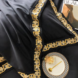 Popxstar  1000TC Egyptian Cotton Luxury Gold Embroidery Bedding Set Black Khaki Patchwork Duvet Cover Bed Sheet Fitted Sheet Pillowcases