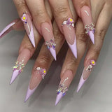 Popxstar 24pcs Silver Almond False Nails Oval Decorated Cloud Milk Wearable Fake Nails Short Press On Nail Coffin Detachable French Tips