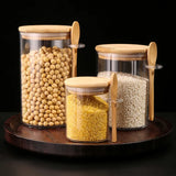 Popxstar  3pcs Sealed PET Storage Tank with Spoon and Sealing Cover, Suitable for Kitchen, Seasoning, Nuts, Snacks, Kitchen Storage Bottle