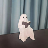 New Halloween Sit Specter Statue Resin Miniature Size Reading Specter Statue with Book Specter Ornament Desktop Decoration