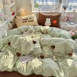 4Pcs Bedding Set Summer Comforter Set Cute Fresh Green Checkered Heart Double Single Bed Linen Queen Bed Sheets Plaid De Luxe