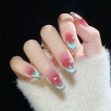 Popxstar  24pcs Round Fake Nails Cat Eye Glitter Press on Nail Full Cover Wearable Artificial Nail Tips for Girls Gifts Free Shipping