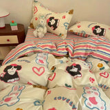 Popxstar Kawaii Bedding Set for Kids Ins Twin Queen Size Duvet Cover Flat Sheet Pillowcase No Filler Girls Boys Home Totel Bed Linens