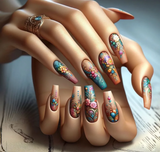 Popxstar  24pcs Strawberry Pink Duck False Nails Tip Summer Day Long Almond Press on Nails Art with Ocean French Design Fake Nail Finished