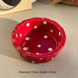 Popxstar  Instagram Style Yogurt Polka Dot Lace Bowl Cute Girlish Heart Breakfast Ceramic Home Oat Bowl