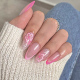 Popxstar  24Pcs Blush Pink Fake Nails White Flower Designs Elegant Charms Press on Nails Square Head False Nails Patches for Women Girls