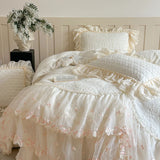 Popxstar  4Pcs French Princess Style Carved Velvet Warm Winter Bedding Set Double Layer Lace Duvet Cover Flat/Fitted Bed Sheet Pillowcases