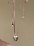 Popxstar Y2K Pink Rope Tied Peach Heart Pendant Necklace for Women Fashion Retro Sweet Harajuku Necklace Charm 90s Aesthetic Jewelry Gift