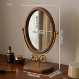 Popxstar  Retro Bedroom Desktop Mirror Solid Wood Makeup Mirror Home Desktop Chinese Style Rotatable Vanity Mirror Room Decoration