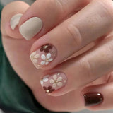 Popxstar  24pcs Short Square Press on Nails Finished Flower Design Nails Sweet Ins Red Full Cover False Nail Sets Reusable Fake Nail Tips