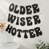 Popxstar  1pc Older Wiser Hotter magic silver onion powder flag disco birthday party decorative banner