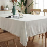 Popxstar Cotton Fabric Tablecloth Tassels Stitching Washable Table Cloth for Wedding Party Dining Banquet Decoratio Christmas Table Cover