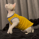 Soft Breathable Thin Open Front Cat Vest Striped Trim Comfort Summer Indoor Wear For Hairless Sphynx Cat