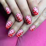 popxstar Short Round Head Fake Nails Y2K Girls Press on Nails Pink Star Designs Party Holiday Charms Manicure Women False Nails Patches
