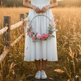 Artificial Flowers Bouquet Hydrangea Dandelion Rose Hoop Iron Wire Wreath for Front Door Wall Window Home Garden Decoration