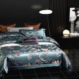 Popxstar  22 Momme Natural Mulberry Silk Luxury Bedding Set Yarn-dyed Jacquard Silk Cotton Duvet Cover Flat Sheet With Pillowcases 4Pcs