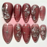 Popxstar 24Pcs Pink Almond False Nails Butterfly Ballet with French Design Wearable Fake Nails Simple Artificial Press on Nails Tips Art