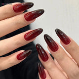 popxstar Gradient Red Black Fake Nails Long Almond Press on Nails Blush Pink Ballet Detachable False Nails Tips for Women and Girls 24Pcs