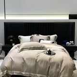 Popxstar  Luxury Satin Jacquard Bedding Set 1000TC Lyocell Cotton Soft Silky Duvet Cover Set Bed Sheet/Fitted Sheet Pillowcases 4Pcs
