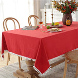 Popxstar Cotton Fabric Tablecloth Tassels Stitching Washable Table Cloth for Wedding Party Dining Banquet Decoratio Christmas Table Cover