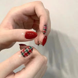 Popxstar  24Pcs Almond False Nails Pink Gradient Simple with French Design Wearable Fake Nails Short Full Cover Press on Nail Tips Art