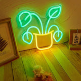 Potted Four Leaf Grass LED Neon Sign, For Wall Decor Light Up Signs USB Powered Light, For Bedroom Room Wedding Party Decoration