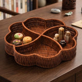 Imitation Rattan Serving Tray Round Shape Multi Compartment Snack Basket Sturdy Frame Hand‑Woven Dry Fruit Plate