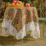 Popxstar  1PC Tablecloth Jacquard Green Flower Camping Outdoor Tablecloth Lace Ruffle Edge Multi-purpose Cover Bedside Table