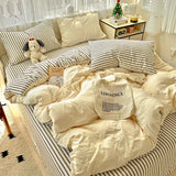 Popxstar  Striped Bedding Set Korean Style Duvet Cover Set Flat Sheets Set Single Twin Double Size Bed Linen Set Back To School Season