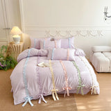 New INS Princess Style Bedding Sets Colorful Bow Quilt Cover Romantic Bedclothes Woman Girls Bedroom Duvet Cover 4pcs