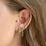 Popxstar 1PC Stainless Steel Green Crystal Zirconia Small Hoop Earrings for Women Unique Ear Studs Earrings Cartilage Piercing Jewelry