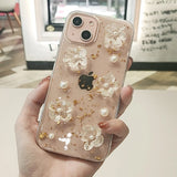 Popxstar  Korean Cute 3D Glaze Flower Pearl Clear Phone Case For iPhone 17 15 14 13 Pro Max 16 plus 11 12 Air Shockproof Transparent Cover