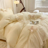 Popxstar French Princess Style Bedding Sets Ruffle Lace Bow Quilt Cover Romantic Bedclothes Decor Woman Girls Bedroom