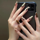 Popxstar 24Pcs/Box Gradient Long Ballet France Press on Nail Ink Chinese Style False Nails Rose Girls Full Cover Fake Nail Piece Finished