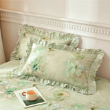 Popxstar  2pcs Flower Prints Ruffles 100% Cotton Brushed Pillowcases 48x74cm Size Cushion Cover for Bed Floral Style Pillowslip
