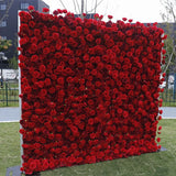 Popxstar 2.4m/8ft Flower Wall 5D Cheap Red Rose Artificial Burgundy Fabric Cloth Roll Up Floral Wall Wedding Party Curtain Backdrop Decor