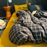 Popxstar  High Quality Beauty Bedding Set Plaid Duvet Cover Bed Sheet Set With Pillowcases Adult Dormitory Queen Size Winter Home Decor