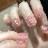 Popxstar Blush Pink False Nails Bowknot Diamond Pearl 3D Design Press on Nail Tips with Harmless Smooth Edge Nails Woman DIY Fake Nails