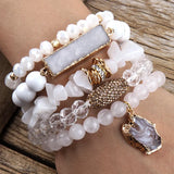 Popxstar Fashion Designer Gemstone Crystal Glass Beaded Bracelet Sets Druzy Charm 5pc Stack Bracelet Bracelets Set For Women Jewelry Gift