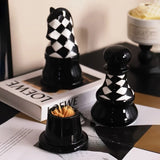 Popxstar  Retro Chess Pieces Toothpick Dispenser Ceramics Toothpick Box Creative Table Decoration & Accessories Dental Floss Case Gifts