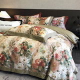 Popxstar  1000TC Egyptian Cotton Vintage Oil Painting Style Flowers Print Bedding Set Duvet Cover Flat/Fitted Bed Sheet Pillowcase 4Pcs