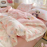 Popxstar  Ins Floral Bedding Set Princess Duvet Cover Set Bed Linen Flat Sheets Set 2 Pillowcases Single Double Queen Size Back To School