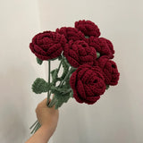 Popxstar 1pc Knitted Rose Single Bouquet Artificial Flower Living Room Decor Ornaments Flower Arrangement Wedding Valentine's Day Gifts