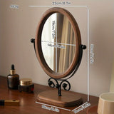 Popxstar  Retro Bedroom Desktop Mirror Solid Wood Makeup Mirror Home Desktop Chinese Style Rotatable Vanity Mirror Room Decoration