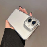 Popxstar  Metal Lens Diamond DIY Frame Transparent TPU Mobile Phone Back Cover Case for iPhone 11 12 13 14 15 16 Pro Max Soft Cover Fundas