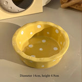Popxstar  Instagram Style Yogurt Polka Dot Lace Bowl Cute Girlish Heart Breakfast Ceramic Home Oat Bowl