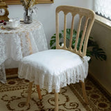 popxstar Europe Style White Lace Embroidery Seat Cushion with Ruffles Cotton Fabric Breathable Chair Cushion Seat Cover