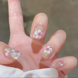 10pcs Pink Flowers Press on Nails Short Square Fake Nails Press Ons Shiny Cat Eye Gentle False Nails Sweet French Pearl Nail Art