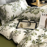 Popxstar  Vintage Green Botanical Flowers Duvet Cover Set 600TC Egyptian Cotton Luxury Soft Bedding Set Fitted Sheet Bed Sheet Pillowcases